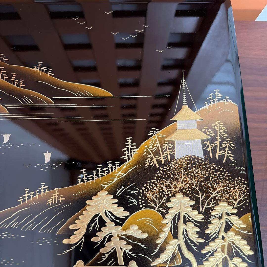 新品 紀州塗 硯箱 山水 高級漆器