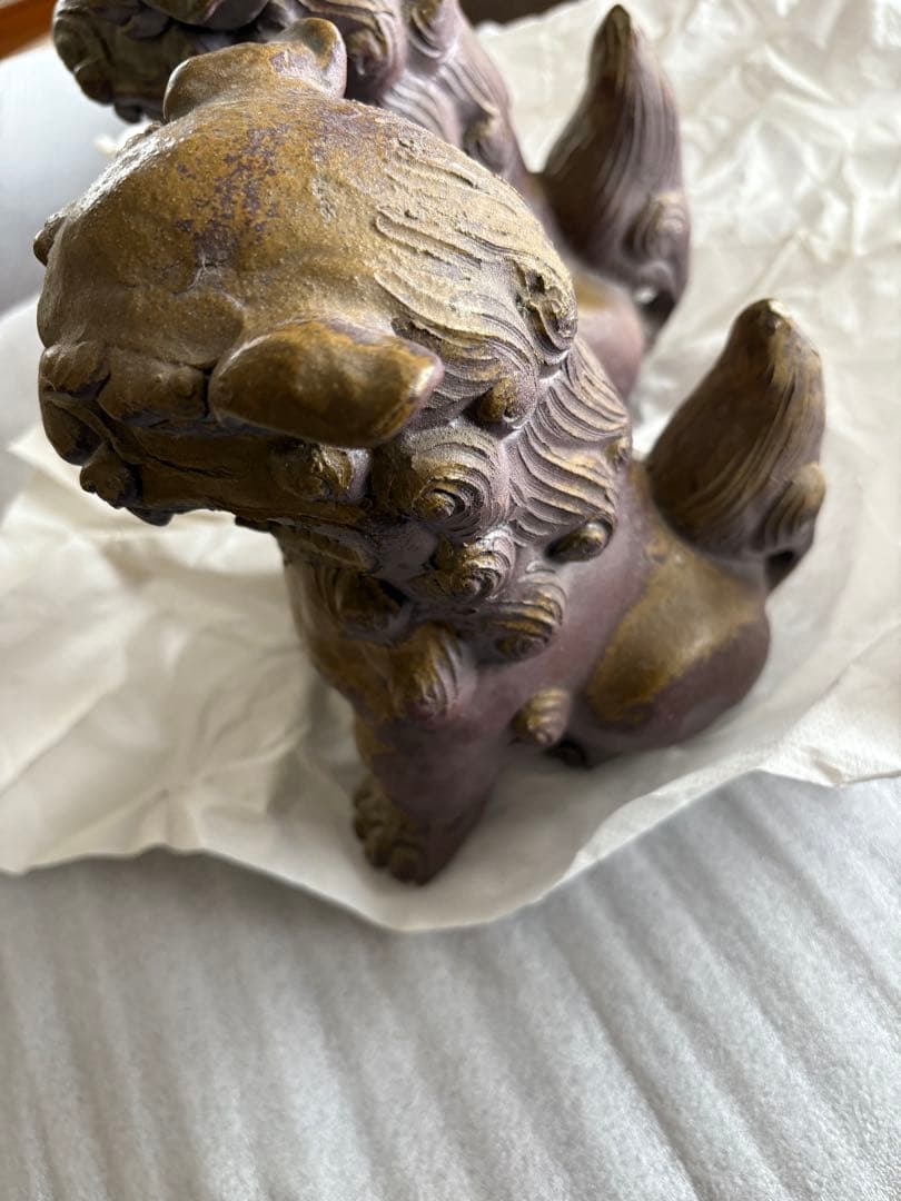 沖縄シーサー 陶器 置物 ペア ヴィンテージ 魔除け 縁起物