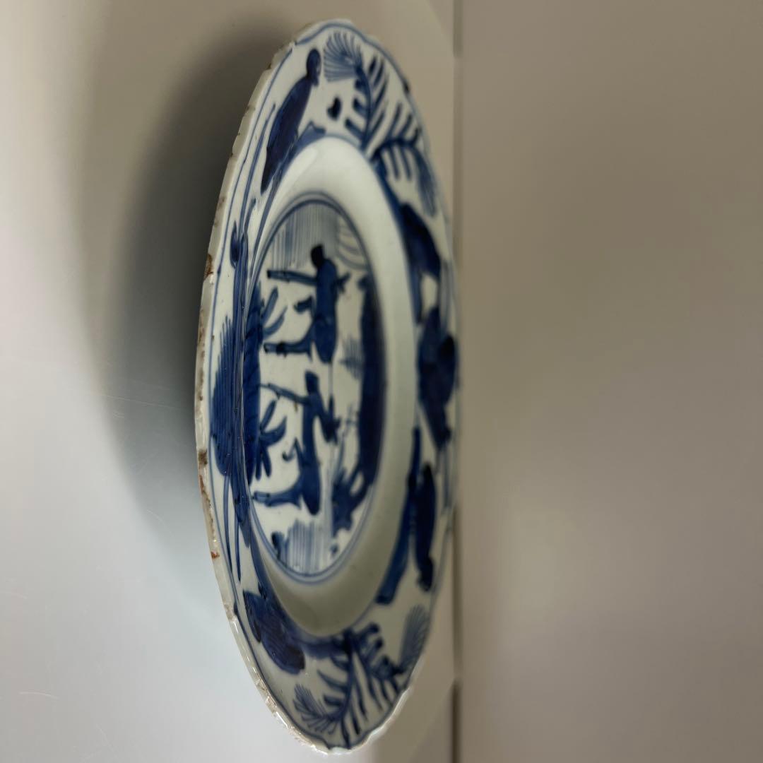 中国明時代　古染付鹿文七寸皿　直径約21㎝　東Y7-1024☆2F