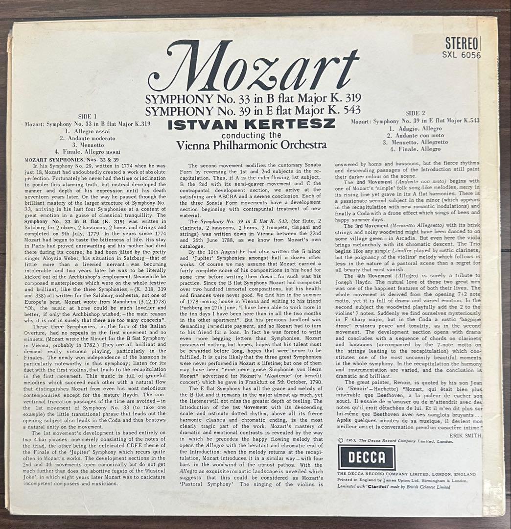 Mozart Symphonies 33 & 39 レコード