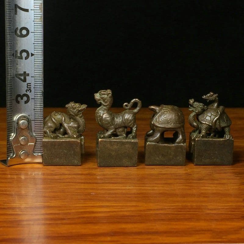 四大神獣 青龍 白虎 朱雀 玄武 神獣印章 子母章 書道具 文房具 工芸品 置物