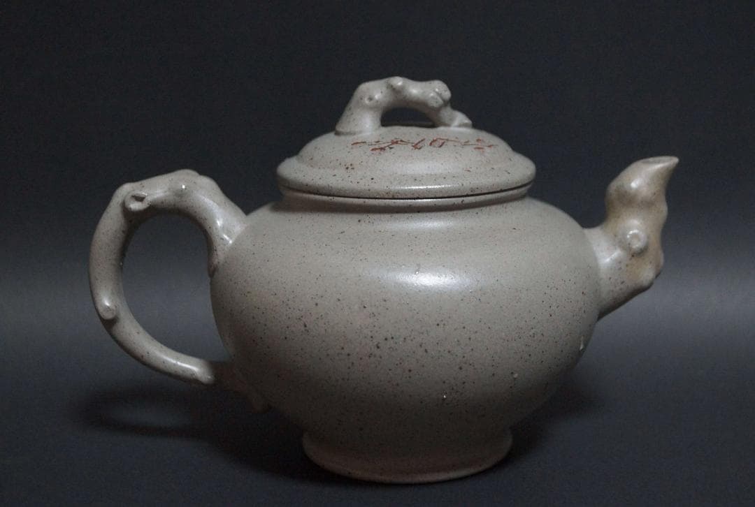 中国工芸美術師 徐進蘭造 細工彫り梅図 造形急須 手造り紫砂壺 茶道具★美品★