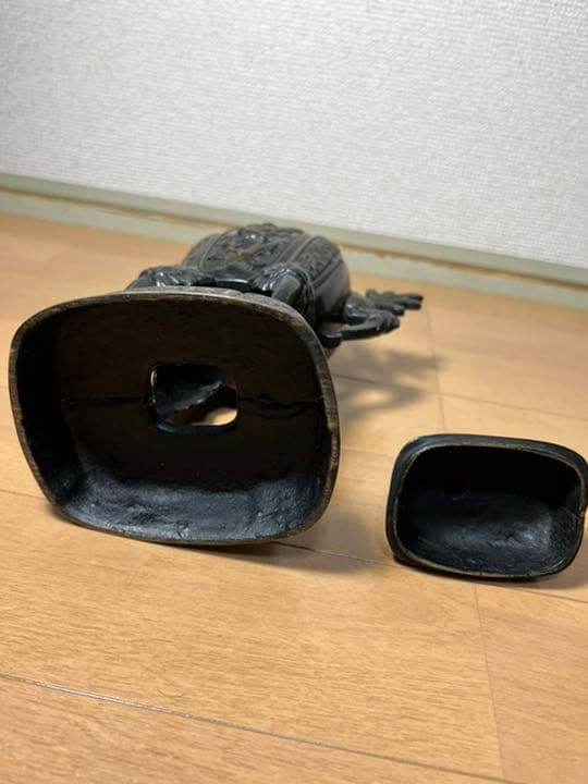 476 銅製　高足獅子香炉　時代物