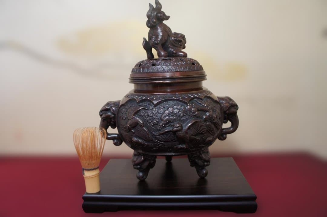 ★美品 高岡銅器 瑞峰作 新特大花鳥 高級銅製香炉 工芸作家造送料込み