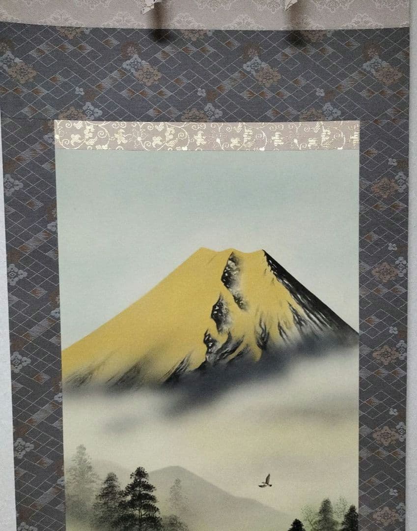 小川香月☆黄金富士牧童図 掛け軸