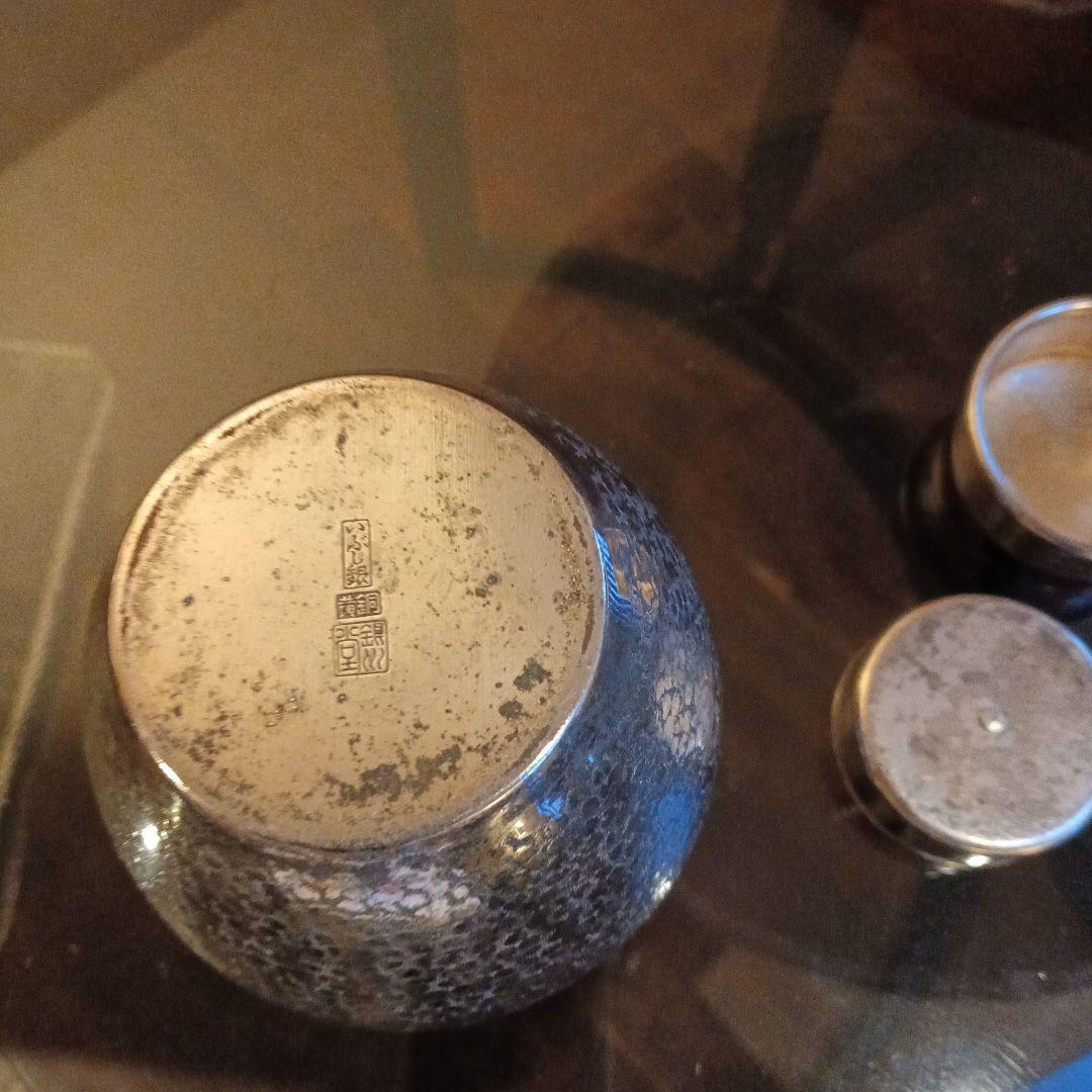 煎茶道具　錫半製　精錫　　茶心壷銀川堂製　いぶし銀茶壺　茶道具　銀製品