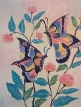 【真作】【複製】掛軸　工芸画　現代アート掛軸　蝶と花　鮮やかな色彩　T32