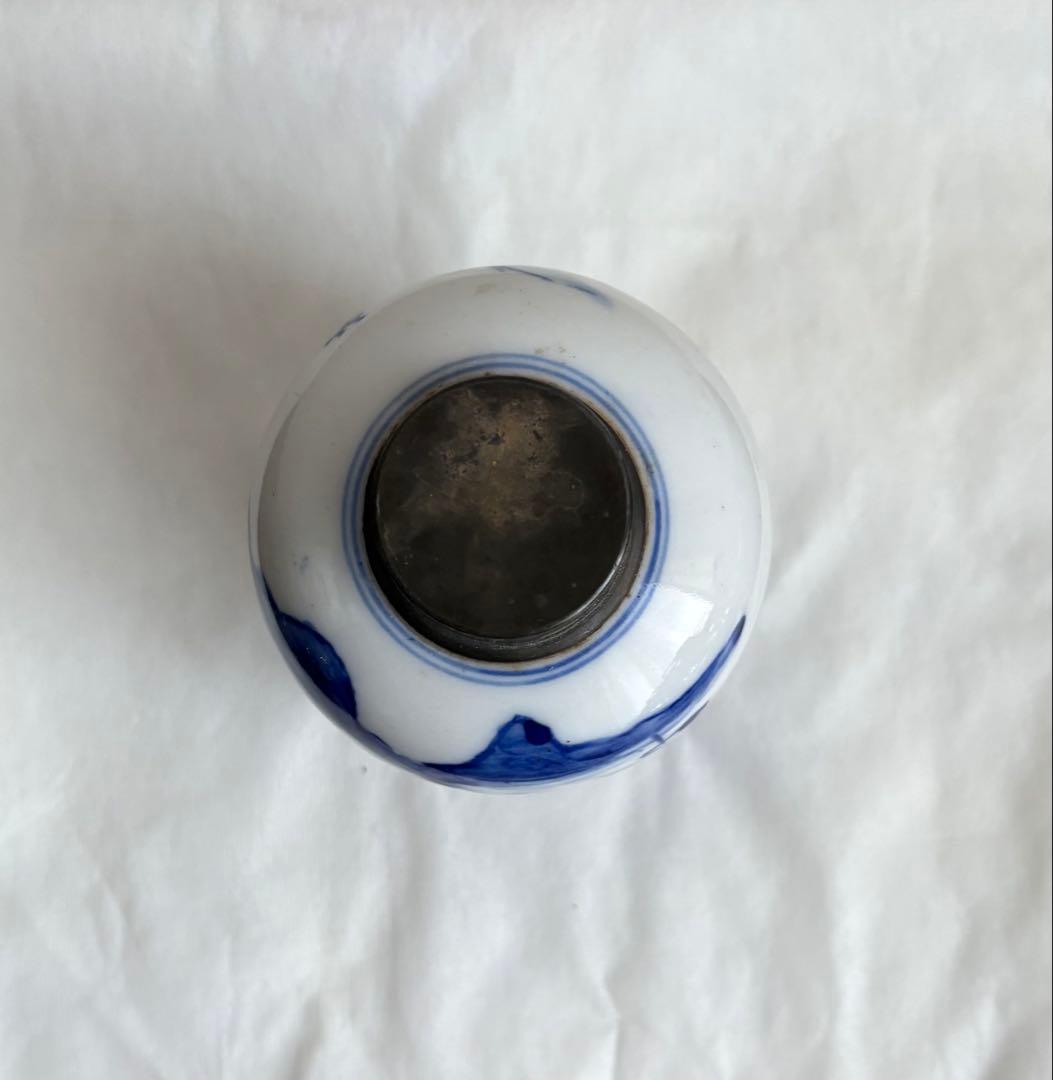 青花山水文様の茶壺　染付茶入　茶心壺　 中国の伝統的な青白磁　蓋は開きません