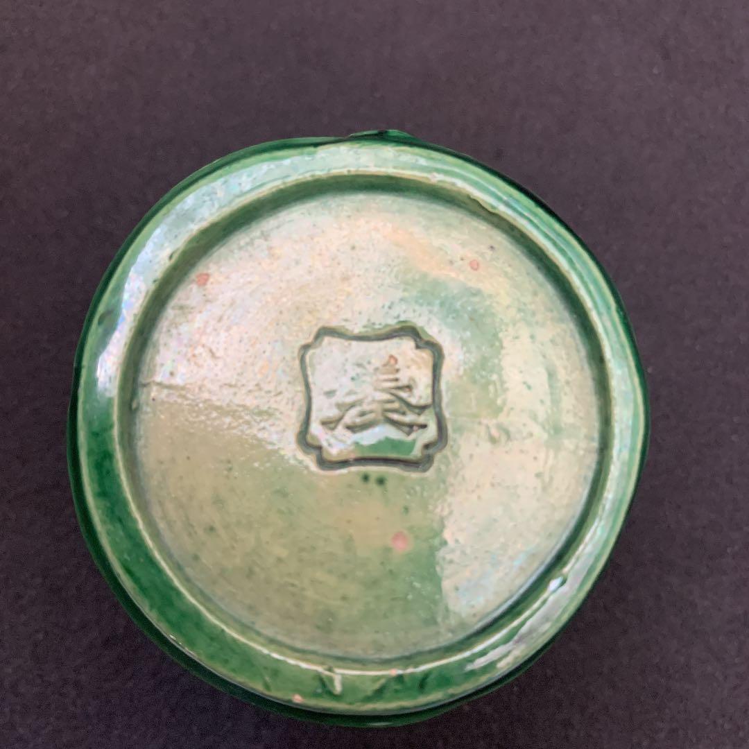 湊焼　青交趾　竹節　蓋置　茶道具