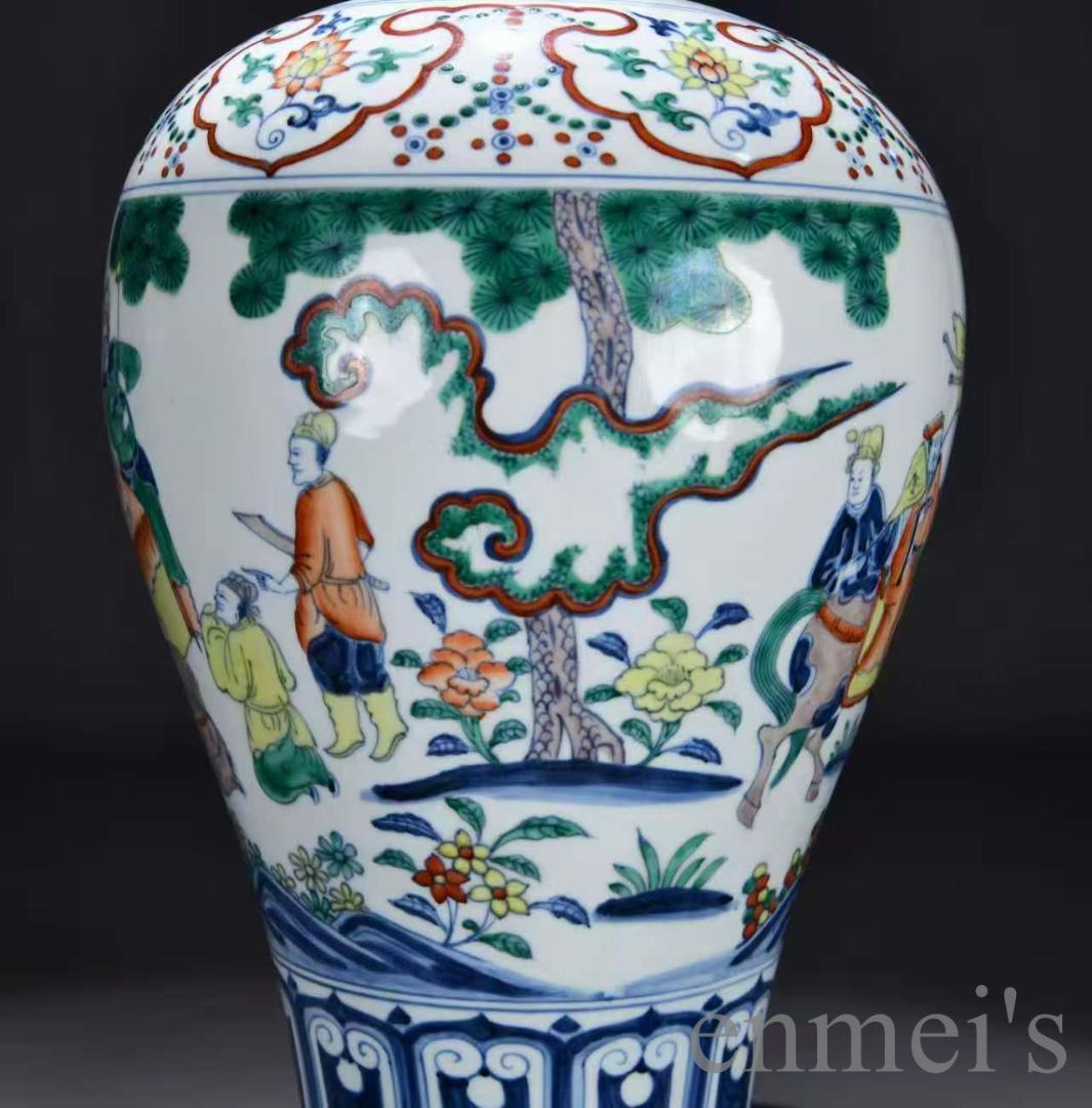中国古美術・明宣徳・五彩戦将図梅瓶・五彩・唐物・壺・骨董品・時代物・古陶磁・古玩