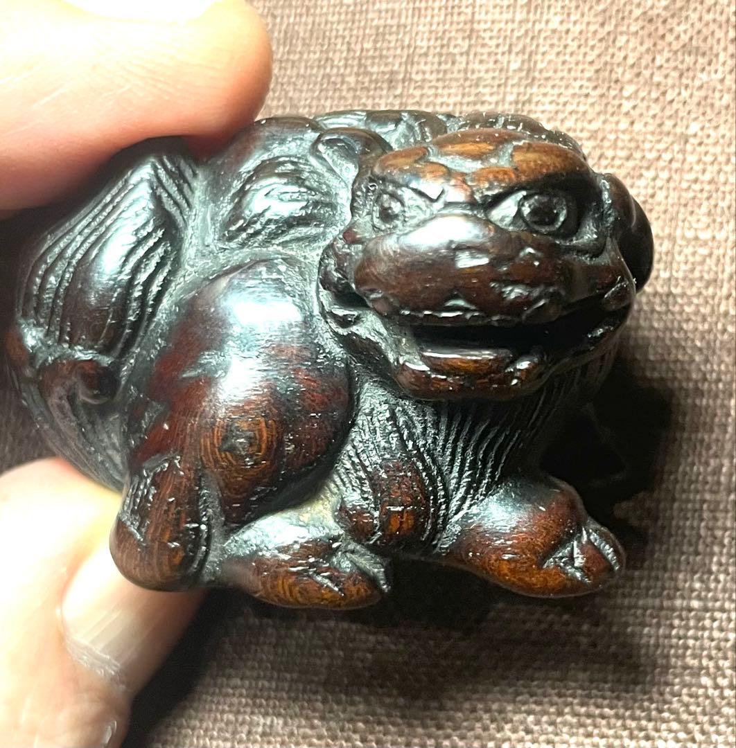 根付 獅子 木製 無銘