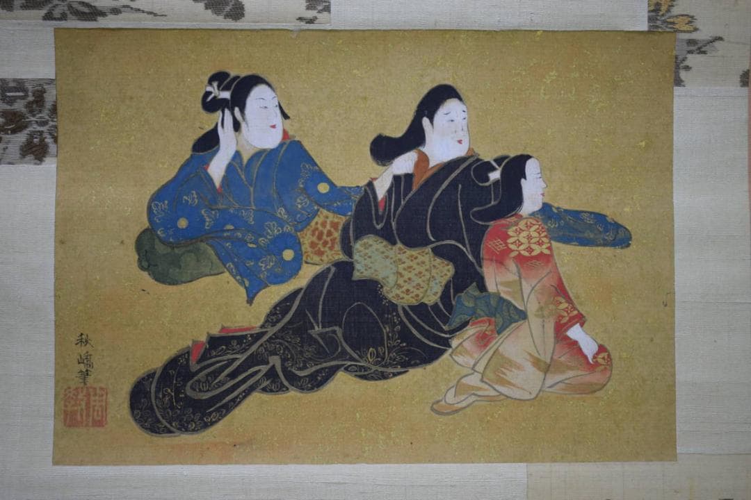 真作/寺田秋/美人画/人物図/金泥/布袋屋掛軸HH-902