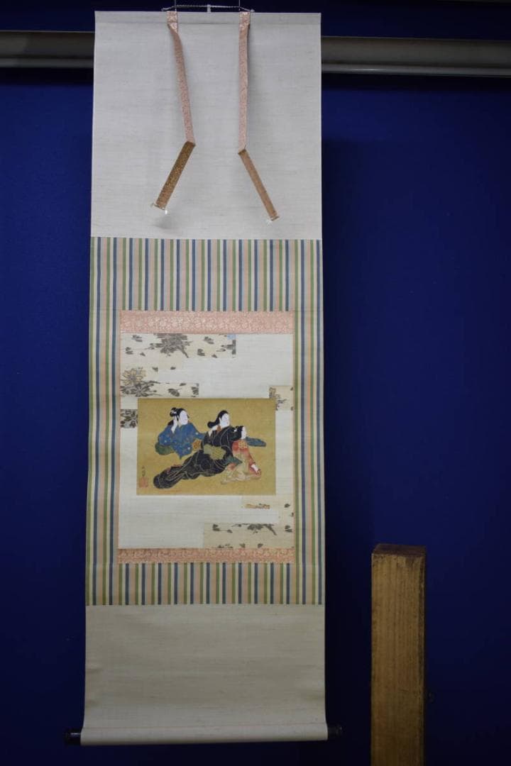 真作/寺田秋/美人画/人物図/金泥/布袋屋掛軸HH-902