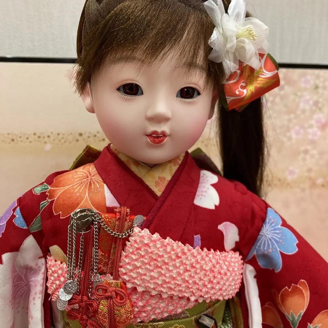 2203 可愛い市松人形　美品　市松人形　ポニーテール人形　高さ42.5㎝位