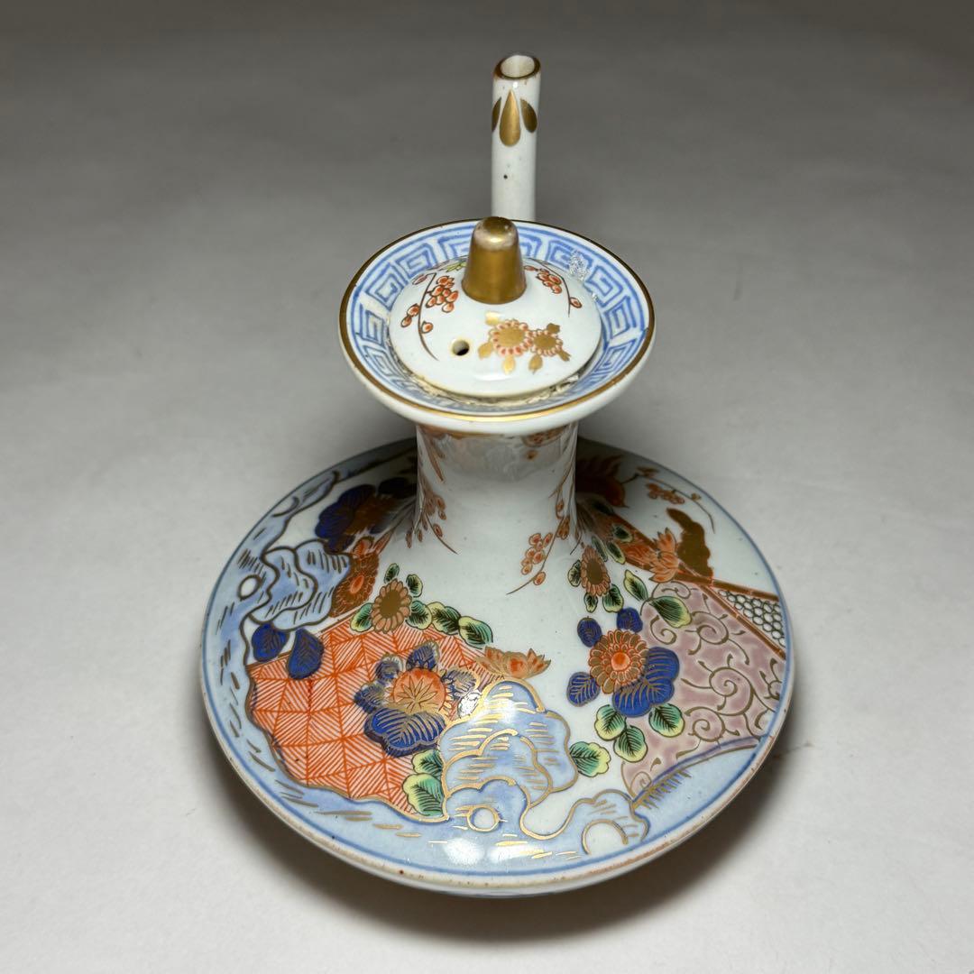 ◆伊万里 染錦金彩花鳥文銚子一対 酒器 上手品 明治時代◆