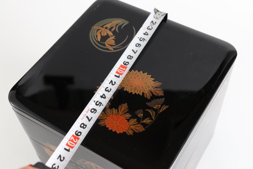 輪島塗 三段重 重箱 花紋 金彩 共箱