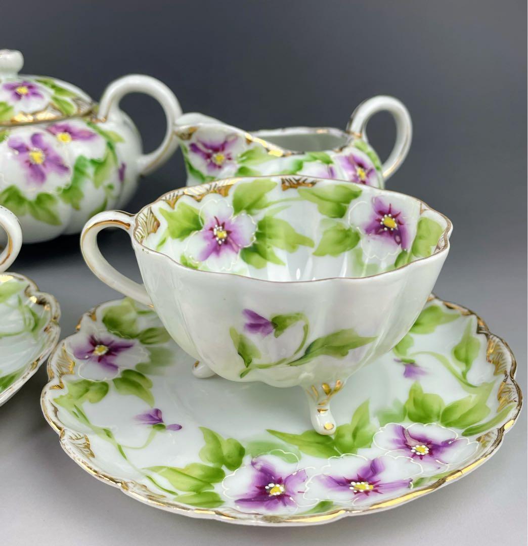 【美品】オールドノリタケ パンジー紋 ティーセット ビオラ 三つ脚 猫足