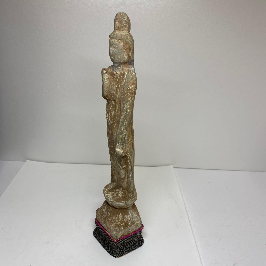 古代　唐物　石仏像　仕立箱付　高さ約31㎝　タエサ　東さ8-0107☆2F