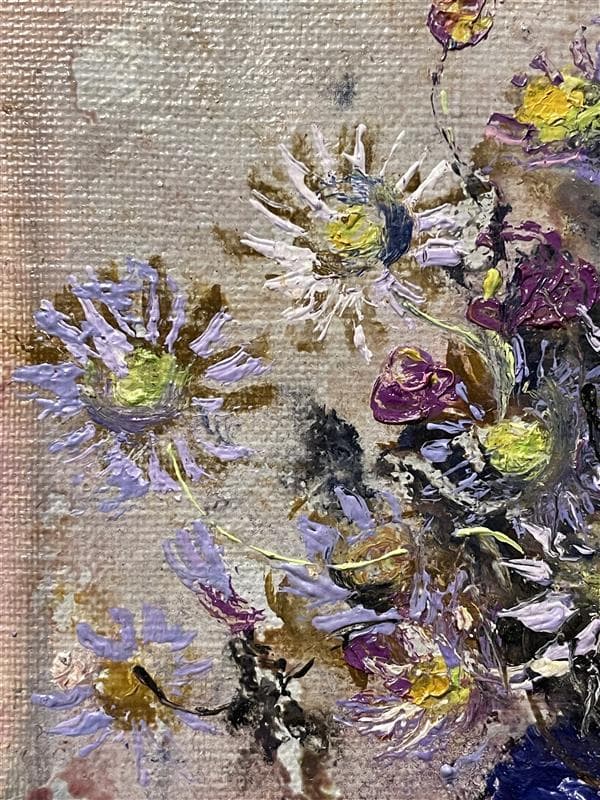 「真作」浦野光江「野菊」静物画　油彩画　額装　サイン有り　SM号