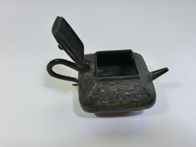 水滴■古銅製時代物 後手急須型 書道道具 急須型水差し 中国古美術 骨董品■