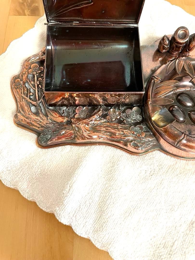 彫金細工、銅板細工、工芸品、タバコ入れと灰皿、昭和レトロ、アンティーク、骨董品