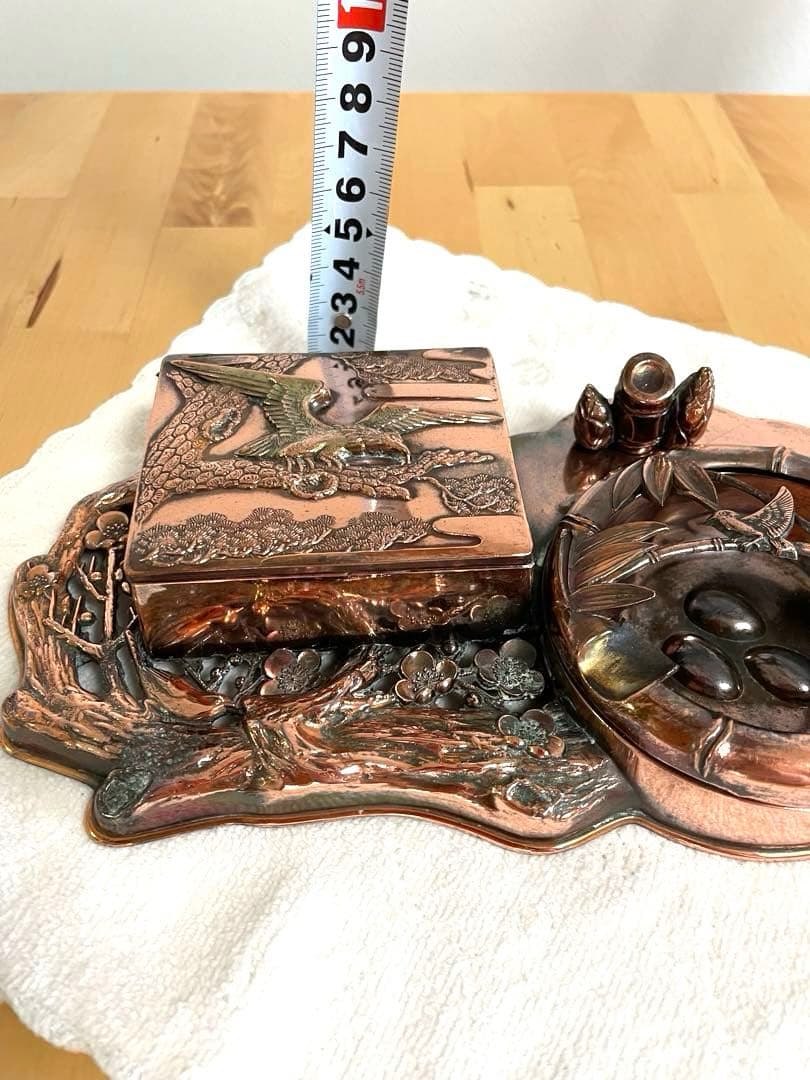 彫金細工、銅板細工、工芸品、タバコ入れと灰皿、昭和レトロ、アンティーク、骨董品