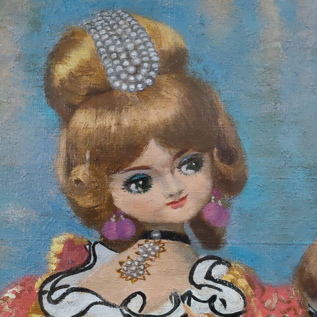 横山申生　油彩画 F6号『フランス人形　二態』額装　共シール付