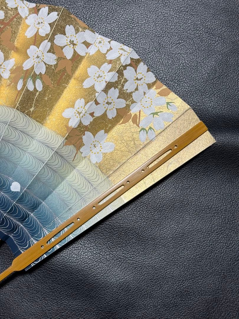 扇子　33.3cm 十松屋福井扇舗　金もみ　桜　観世水　仕舞扇　能楽　着物