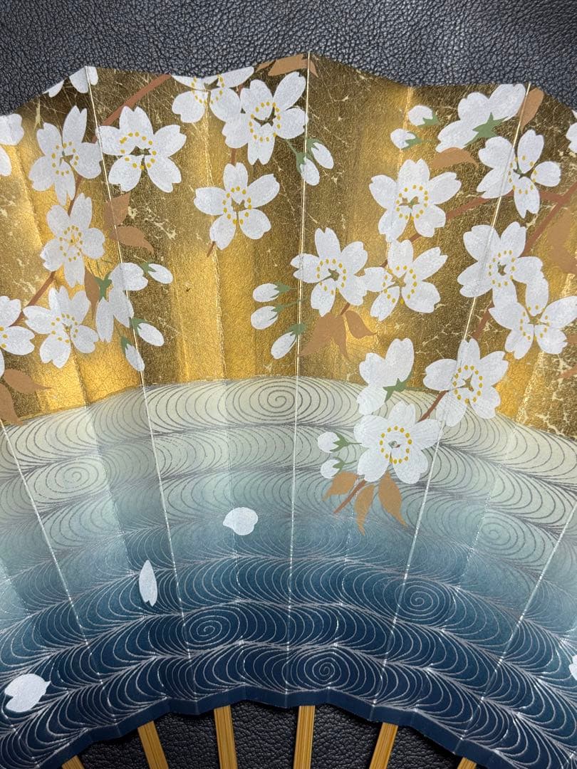 扇子　33.3cm 十松屋福井扇舗　金もみ　桜　観世水　仕舞扇　能楽　着物