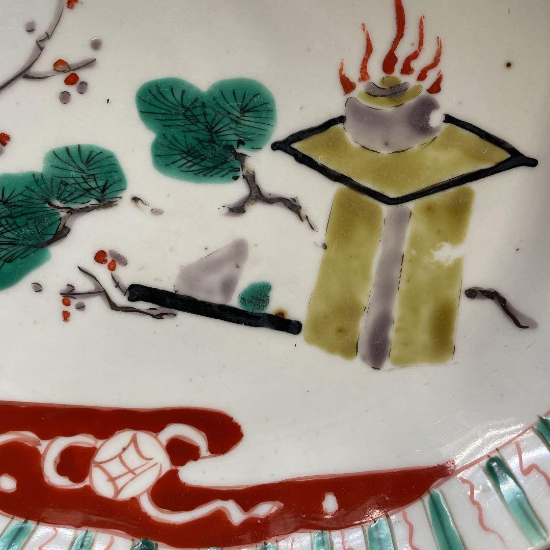 二重角渦福　深皿　宝絵　三彩折鶴松梅　骨董品