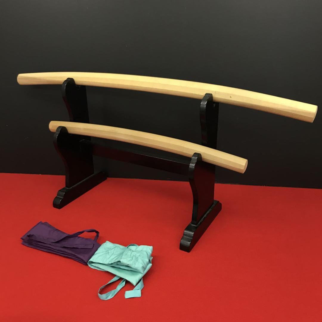 模造刀 白鞘 刀 脇差 セット　全長101/68cm　収納袋 刀剣美術 居合道