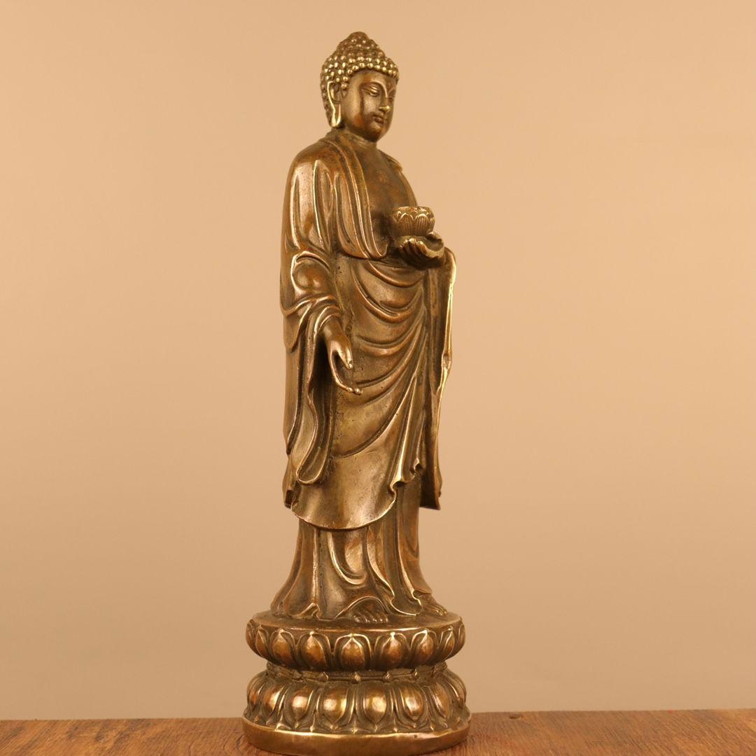 仏教美術 仏像駅蓮華釈迦如来仏様 銅製 銅器