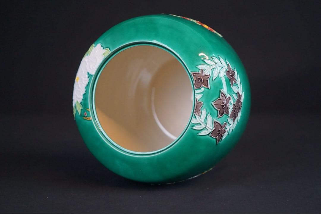 中村翠嵐窯 青交趾花丸 皆具 共箱 茶道具