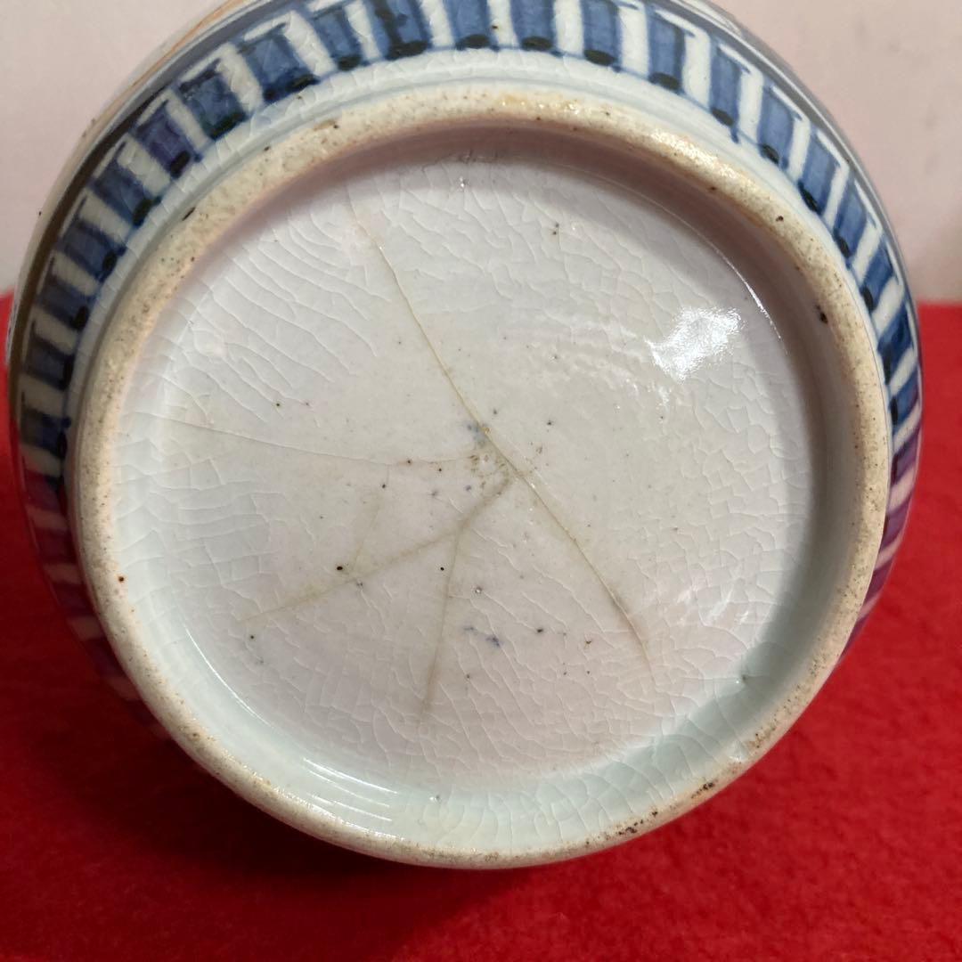 佐賀　伊万里焼　古伊万里色絵花鳥紋図鶴首徳利（江戸末期）