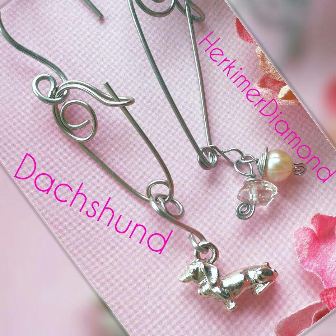 新品シルバー925 ダックスフンド ハーキマーダイヤモンドピアス ネックレス