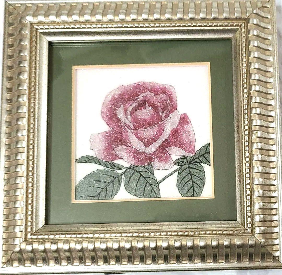 半貴石アート　薔薇　額　アンティークアート　ルビー　サファイア　アメジスト
