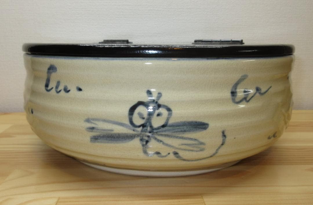 送料込【逢絢亭】茶道具 平水指 美濃焼 安南トンボ 割蓋付 加藤五陶 紙箱入り