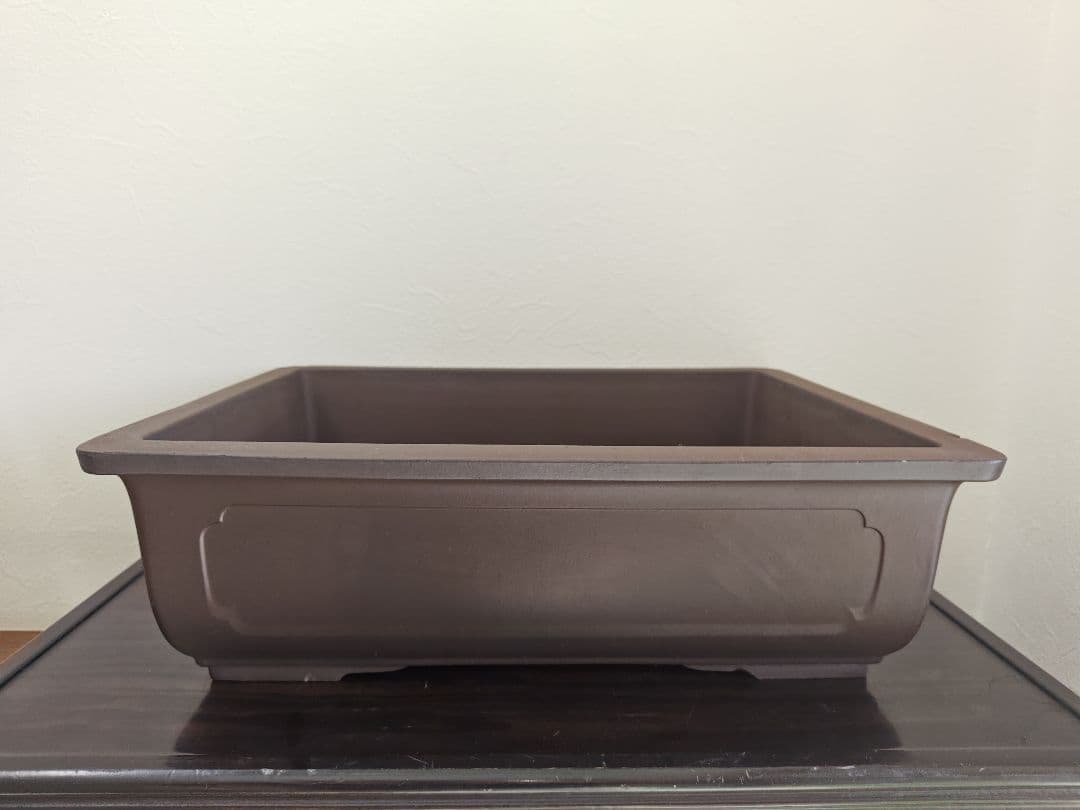 ブラウン長方形盆栽鉢 陶器製 約47cm×36cm×14.5cm　大型