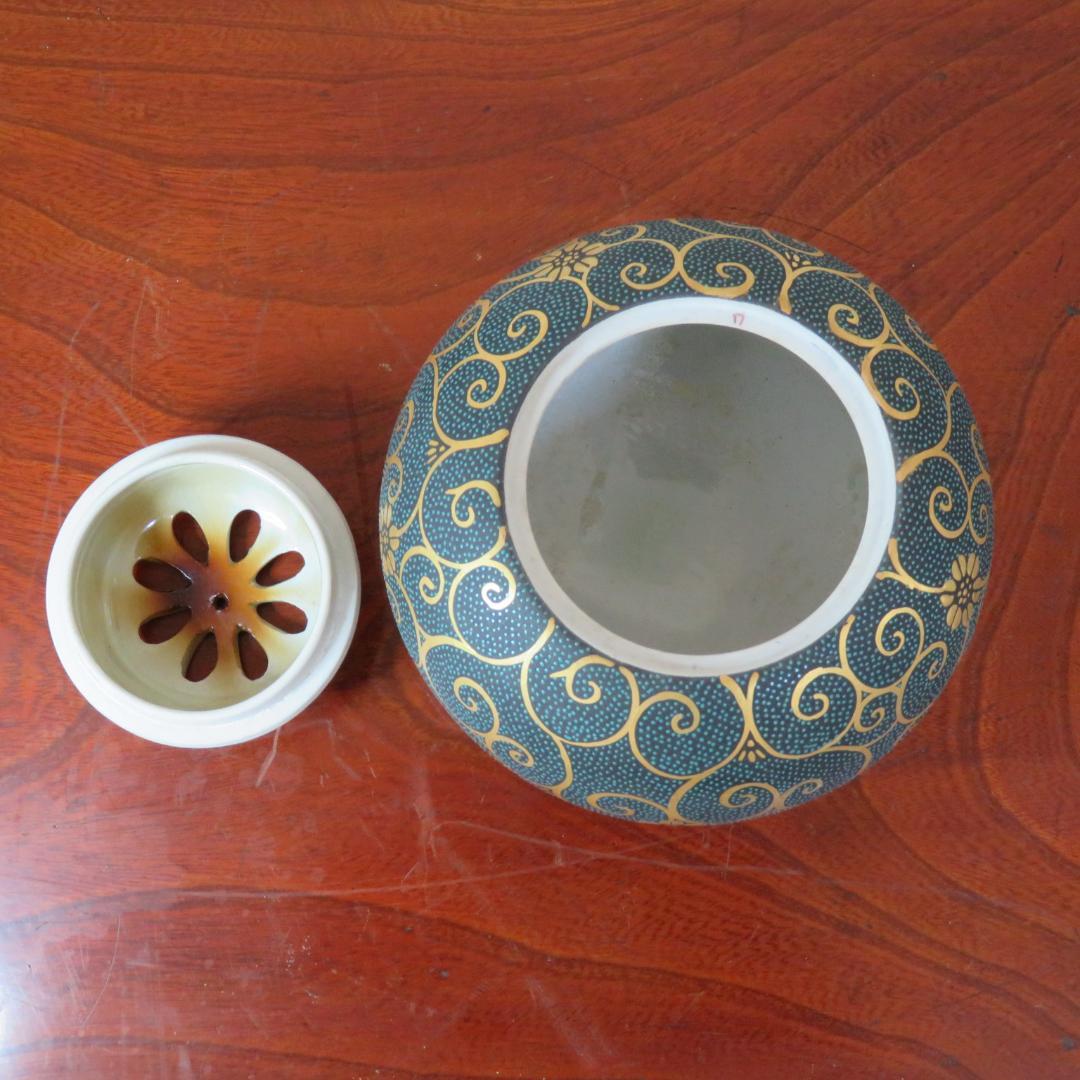 香炉 九谷 竹隆 青粒唐草 使用感あり 傷なし 茶道具　香道