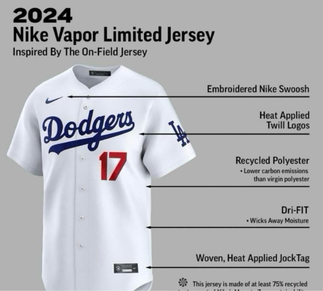 【正規品】大谷翔平 MLBドジャース NIKEリミテッドプレイヤージャージJXL