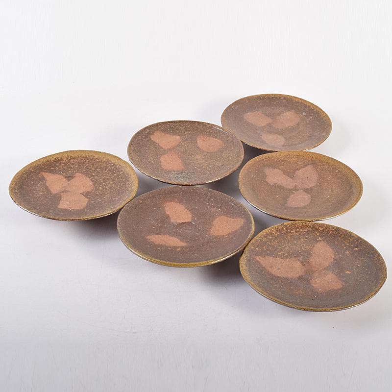 和食器　備前焼　五子窯　前嶋五一郎作　小皿　六客　共布共箱　V　R7665