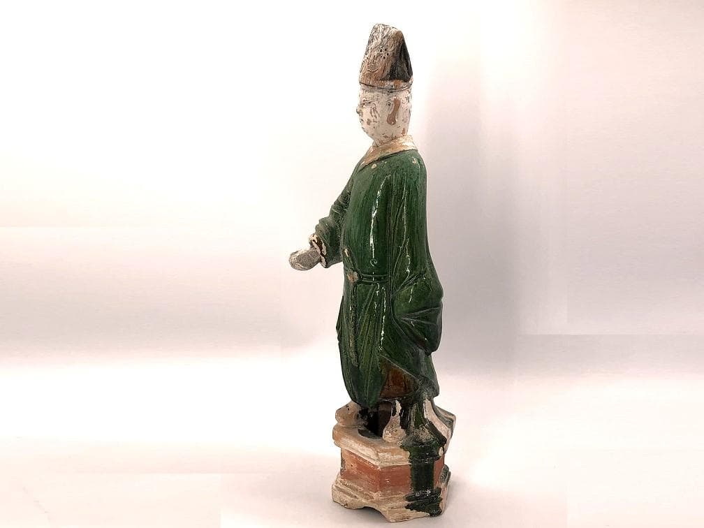 【 明朝三彩加彩文人俑 】 出土副葬品 　高44ｃｍ 　　O0205G