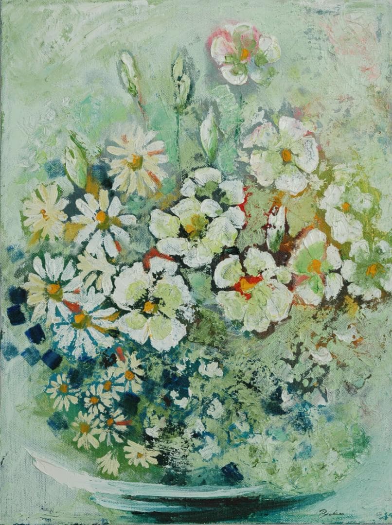 油絵 菅家令子 絵 絵画 インテリア 額付(黒) uF6-112802 花