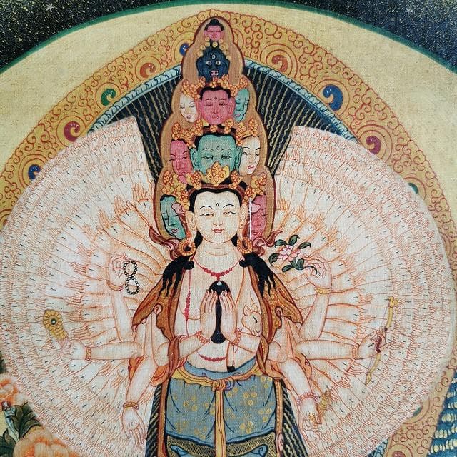 千手観音菩薩　曼荼羅　：　タンカ　仏画（額縁なし）