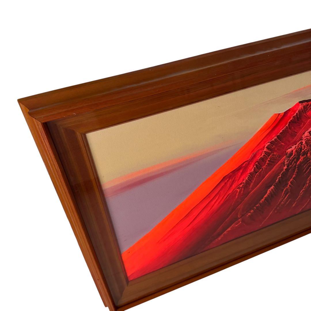 百瀬善明 立体画 盛り絵 赤富士 額装 72×48cm