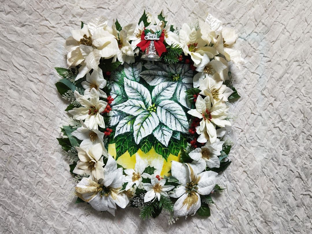 油絵 絵画 【白いポインセチア】