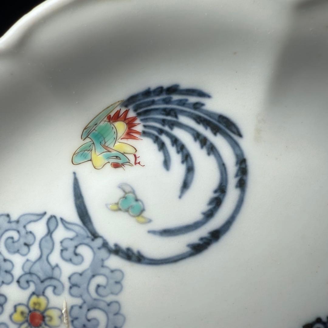 大正〜昭和初期　十二代柿右衛門　錦　丸文様　鳳凰文　変形皿　角福　十枚　希少な器
