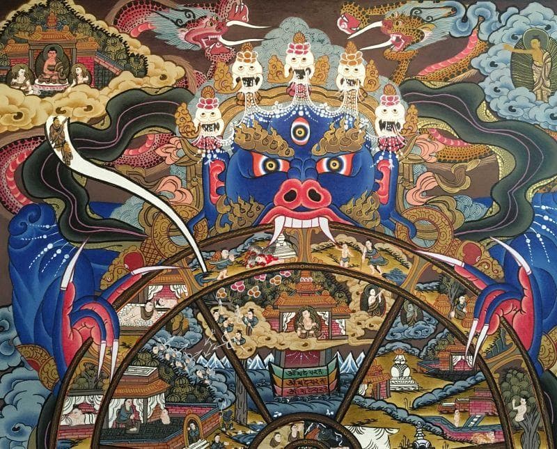 ◆六道輪廻図（Wheel of Life）/タンカ／仏画／曼荼羅／チベット-A