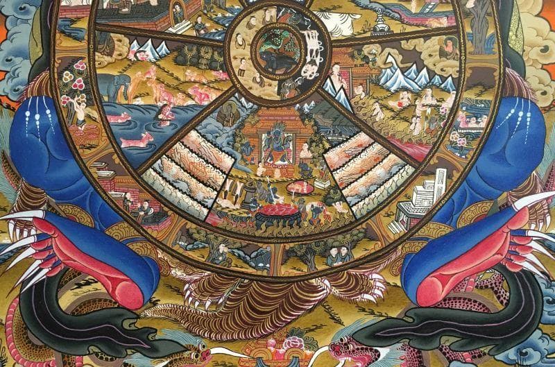 ◆六道輪廻図（Wheel of Life）/タンカ／仏画／曼荼羅／チベット-A