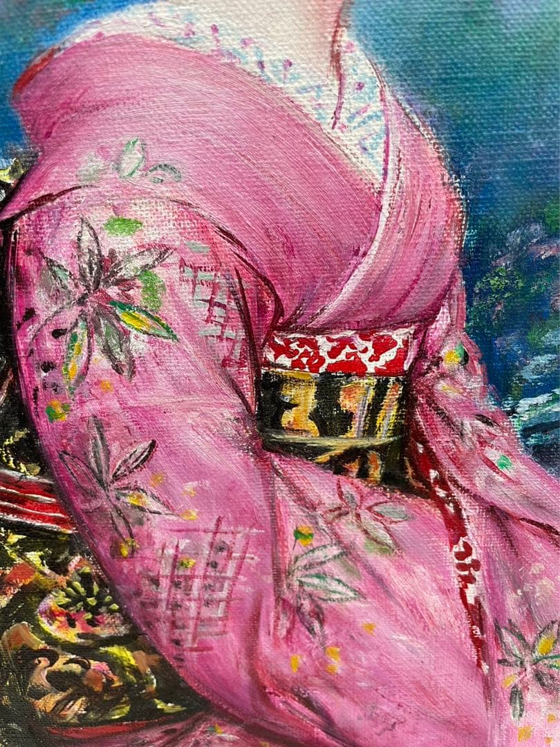油彩画  F6 菊池信博 (舞妓)  題名 (去り行く秋)